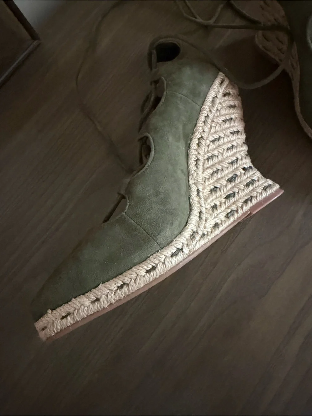 Tory Burch Olive Green Lace-Up Espadrille Wedge